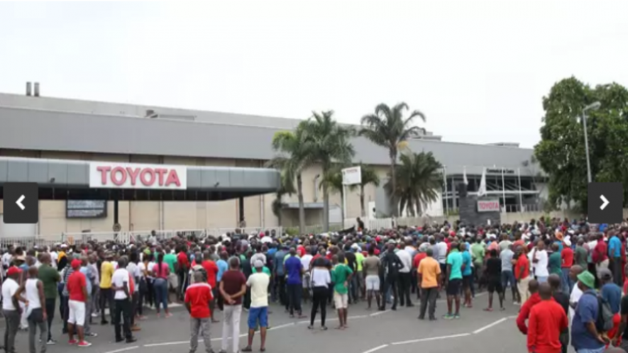 Protest outside the Toyota factory in Kwa-Zulu Natal province.
