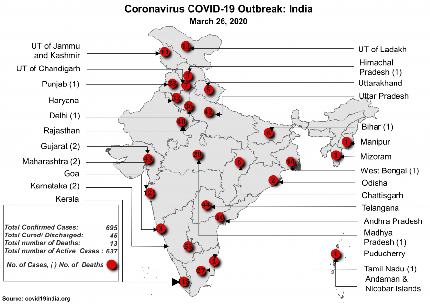 Coronavirus March 26 India Map