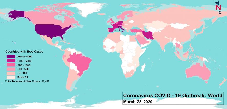 COVID-19 coronavirus new cases latestupdate international map March 23 2020