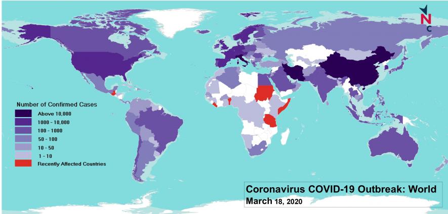 Recent countries affected by coronavirus as of March 18, 2020