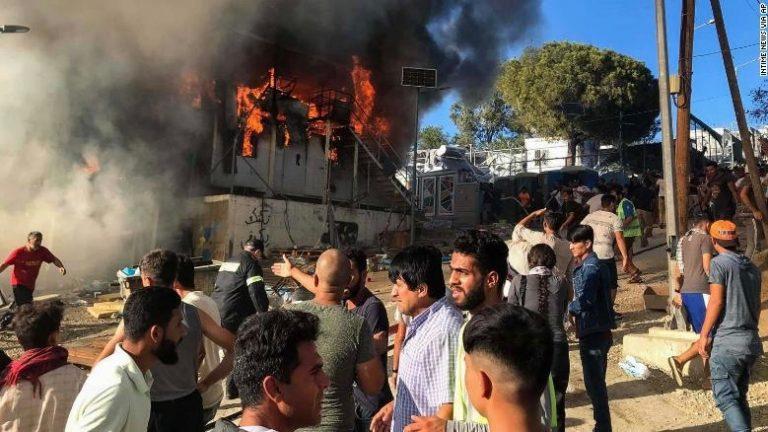 In September 2019, a fire at the Moria Refugee Camp killed 2. Photo: AP