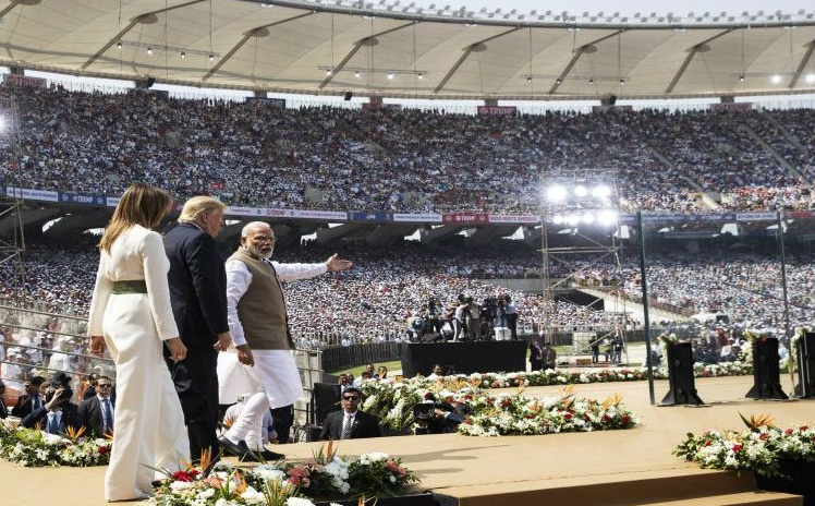 Donald Trump and Narendra Modi at the Motera cricket stadium in Ahmedabad