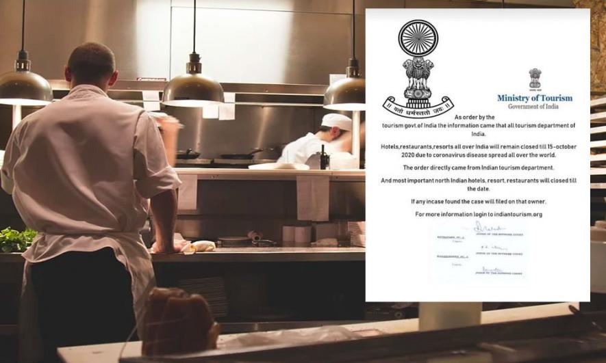 Fake order attributed to Tourism Ministry claims restaurants, hotels to remain closed till Oct 15