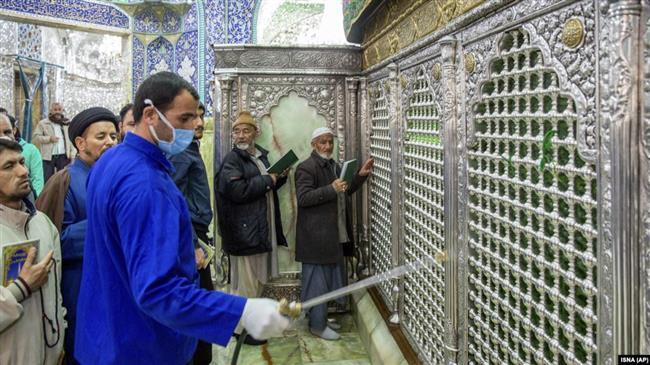 Sanitising the shrine of Hazrat Masoumeh against the coronavirus in the holy city of Qom, Iran, February 25, 2020. File photo