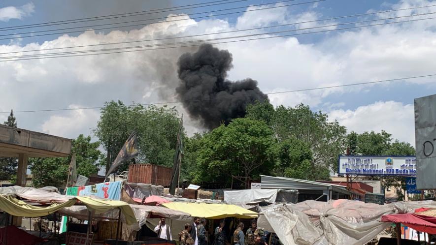 Smokes rises from a hospital after gunmen attacked in Kabul, Afghanistan, Tuesday, May 12, 2020. Gunmen stormed the hospital in the western part of the Afghan capital on Tuesday