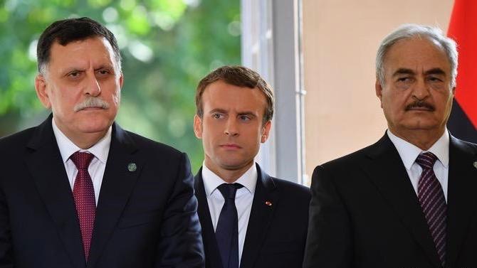 French president Macron, Fayez al-Sarraj of the Government of National Accord and head of Libyan National Army, Khalifa Haftar