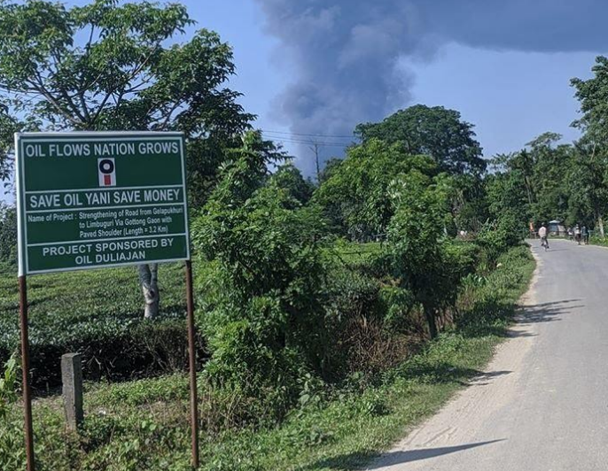 The flames of Baghjan Oil filed blast could be seen from 2-3 kilometers from the site. Photo: Noihrit Gogoi. 