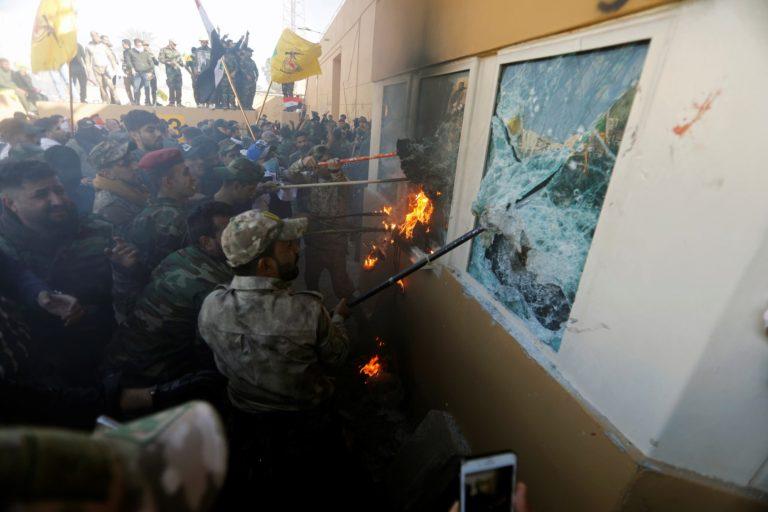 Iraqi militia fighters attacked the US Embassy, Baghdad, Dec 31, 2019. 