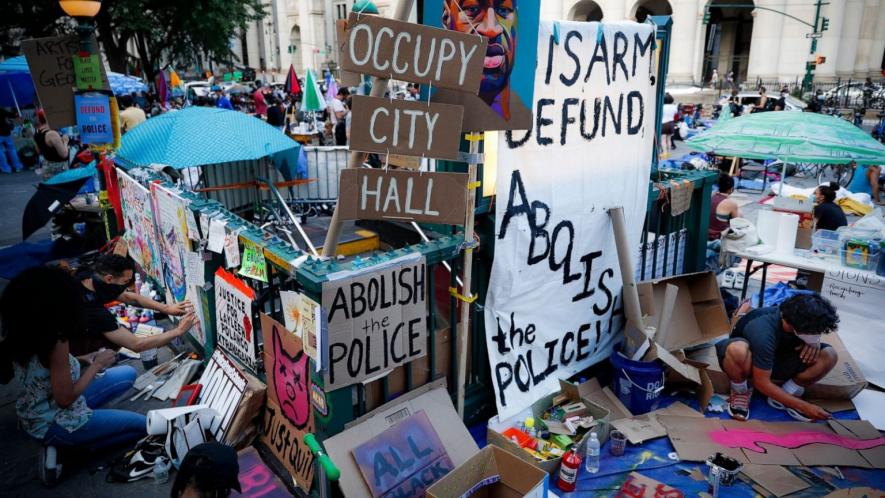 Protesters camped outside New York City hall for a week to demand the complete defunding of the NYPD.