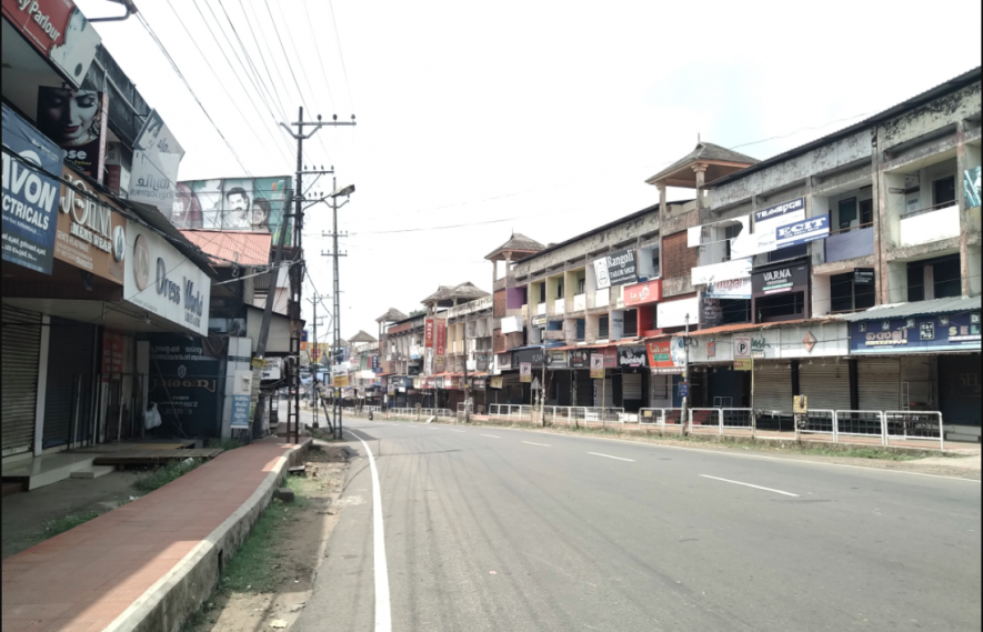 A busy street in Kunnamkulam empty because of COVID-19 enforced Sunday lockdown.