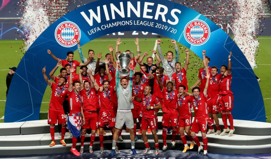 Bayern Munich players at the UEFA Champions League podium