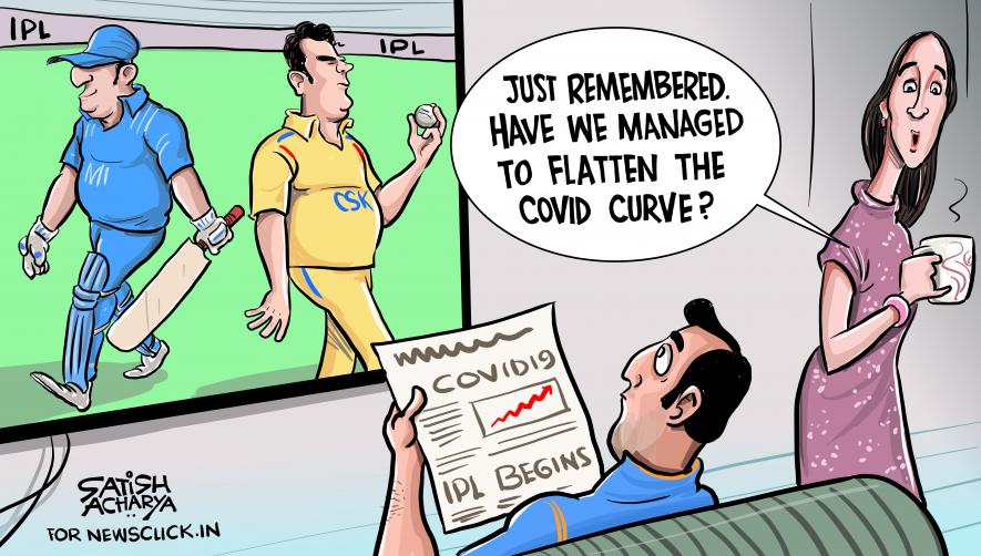 IPL Cartoon on flattening the curve by Satish Acharya