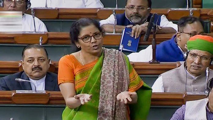 Finance Minister Nirmala Sitharaman in the Lok Sabha