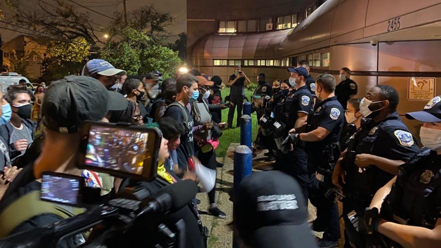 Protesters gather outside 7th District Police Station in Washington DC. Photo: DCist