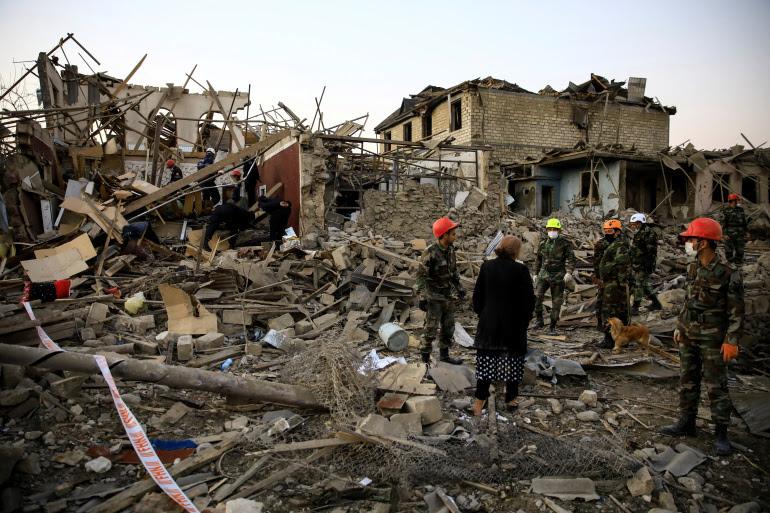 Blast site hit by Armenian  rocket, city of Ganja, Azerbaijan, Oct 17, 2020  