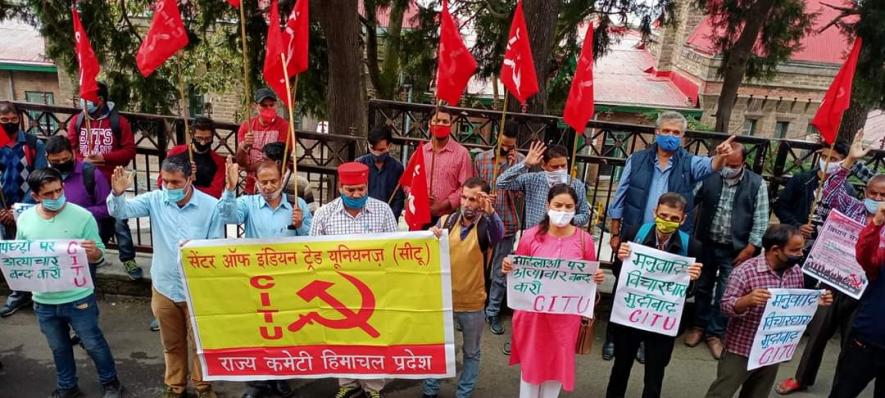 Many gathered in Himachal Pradesh's Shimla as part of the countrywide protest, jointly called by workers' and peasants' groups. Image Courtesy - Special Arrangement.