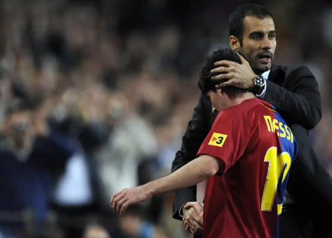 Pep Guardiola and Lionel Messi at FC Barcelona