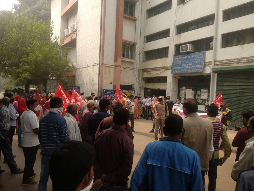 The protest was called by Rajdhani Bhavan Nirman Kamgar Union, a construction workers’ body backed by Centre of Indian Trade Unions (CITU). Courtesy - Special Arrangement