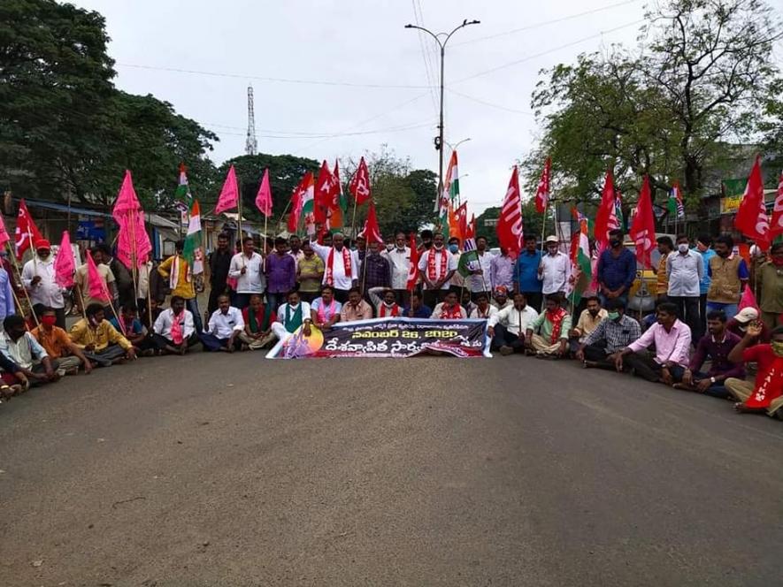 Workers, farmers protest in Telangana