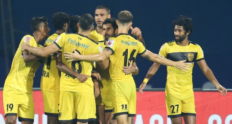 Hyderabad FC players celebrate vs Odisha FC in ISL