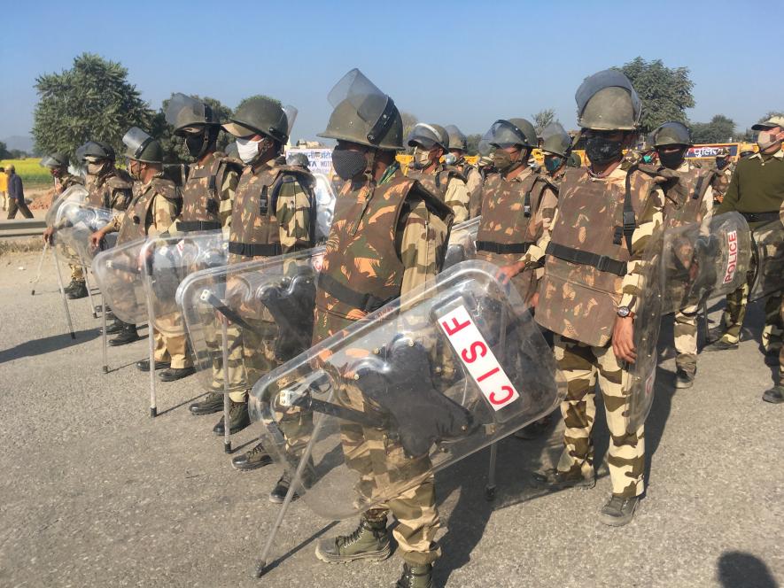 A company of CISF is deployed along with RAF and Haryana police personnels. Image clicked by Ronak Chhabra
