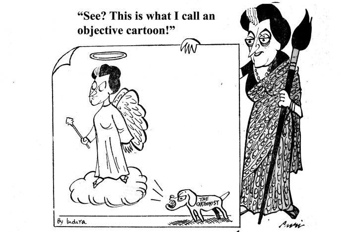 A work of Rajinder Puri caricaturing Indira Gandhi and the Emergency era. (Courtesy: The Print)