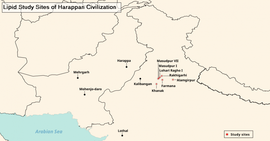 Extent of Indus settlements with cities in black and study sites in red