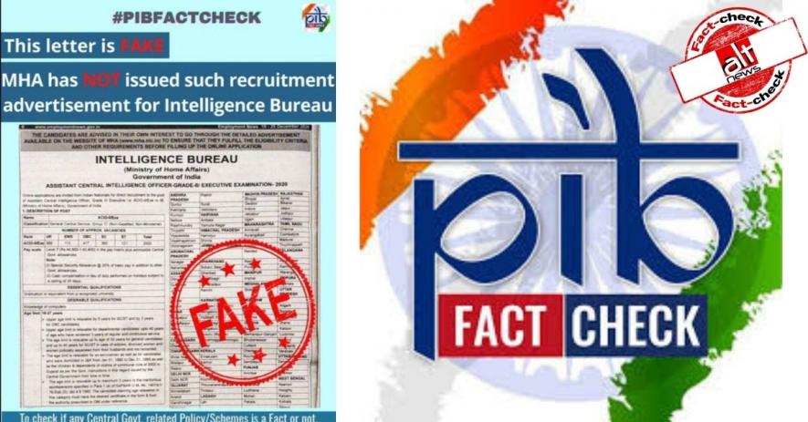Govt fact-checks its own fact-checking arm PIB on false news about IB recruitment