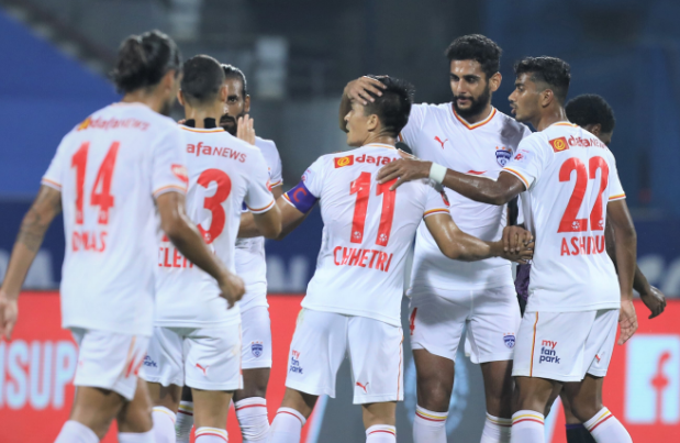 sunil chhetri of Bengaluru FC celebrates his goal against Odisha FC