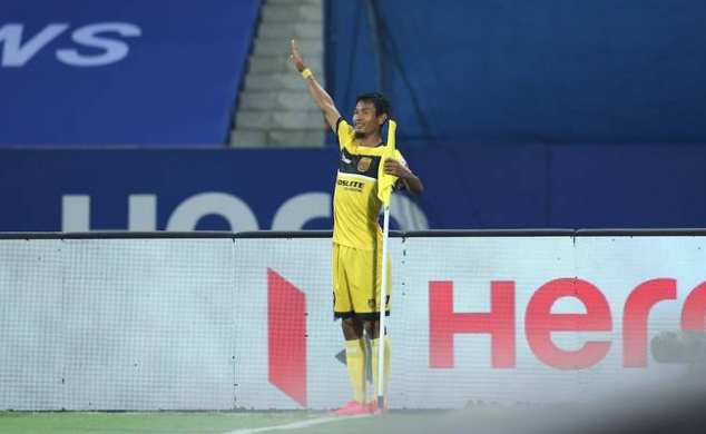 Halicharan Narzary of Hyderabad FC against Chennaiyin