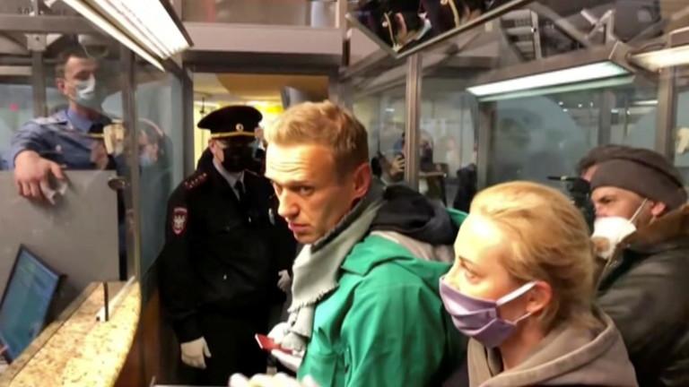 Russian opposition activist Alexei Navalny was detained at the airport in Moscow upon arrival from Germany, January 17, 2021  