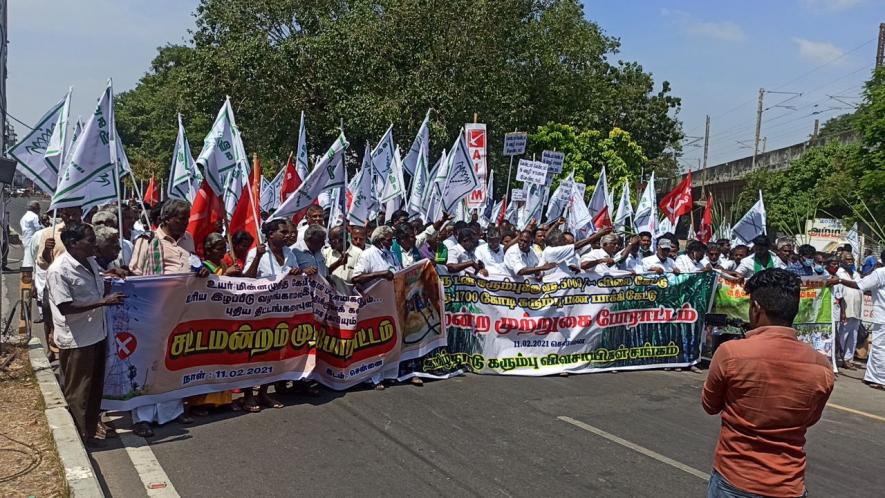 TN Farmers Protest Demanding Dues for Sugarcane, Oppose Chennai-Salem Expressway Project