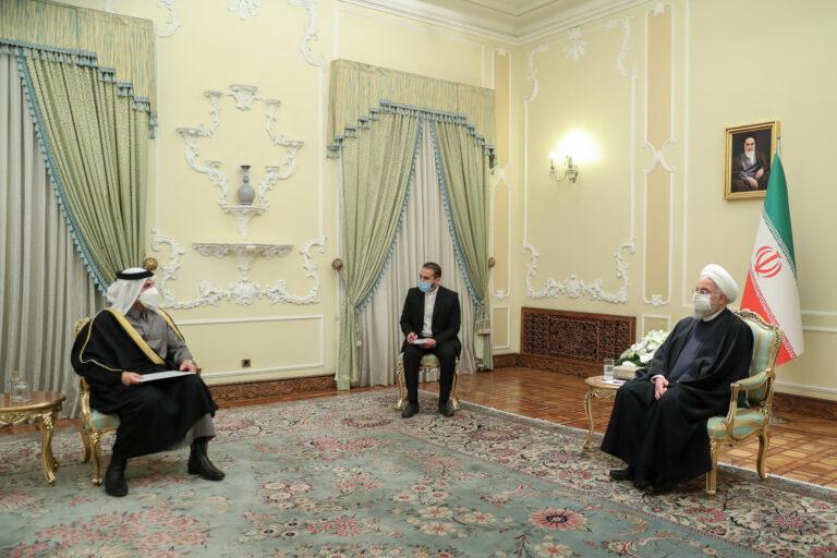Iran’s President Hassan Rouhani received visiting Qatari Foreign Minister, Tehran, Feb. 15, 2021