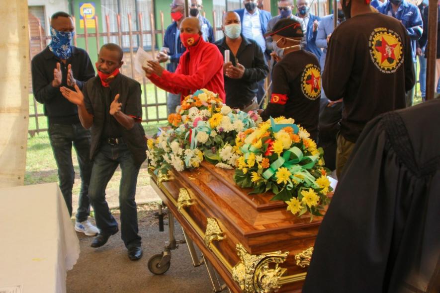 26 February 2021: Numsa representatives and ArcelorMittal workers support the Molefe family as they bid farewell to their colleague, Thami Molefe.