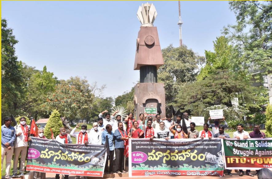100 Days of Farmers’ Struggle: Human Chains across Telangana, Green Flags Hoisted in Andhra