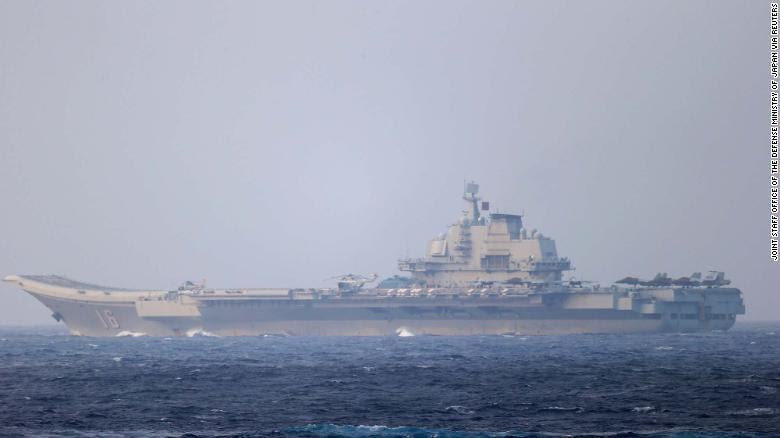 Chinese aircraft carrier Liaoning sails through the Miyako Strait near Okinawa, Japan, on their way to the Pacific, April 4, 2021.