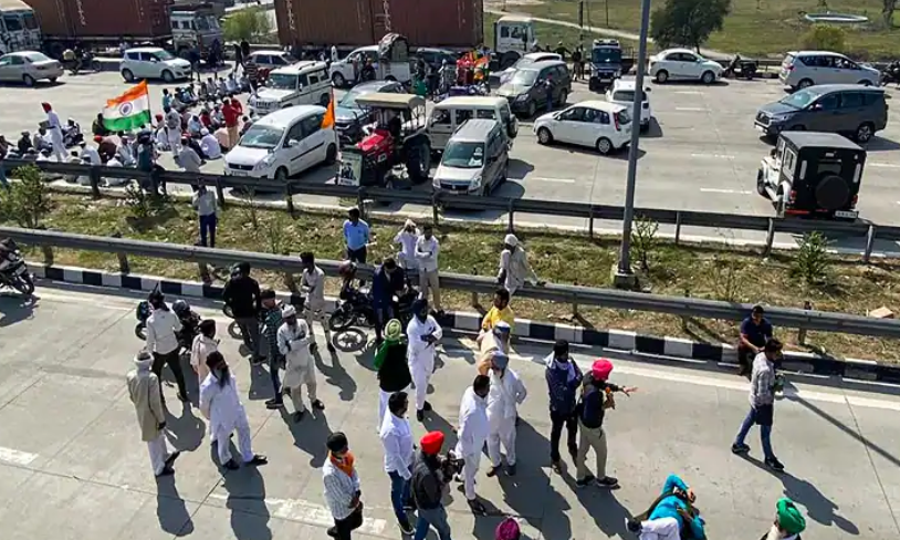 Protesting Farmers Block Kundli–Manesar–Palwal Expressway in Haryana