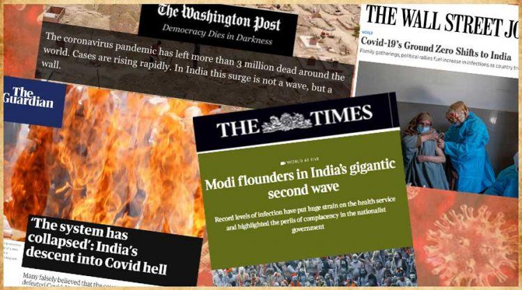 The global press has turned its guns, especially on the Central government for having been complacent and not being prepared for the second wave. Courtesy: The Telegraph Online