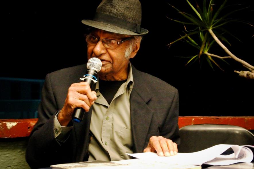 22 June 2019: Ronnie Govender speaking at the Durban Literary Festival. He says, “It is either ecstasy or deep sadness that propels you to craft the word.” (Photograph by Jeeva Rajgopaul)