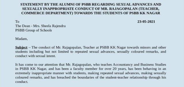 PSBB Tamil Nadu Sexual Harassment Case