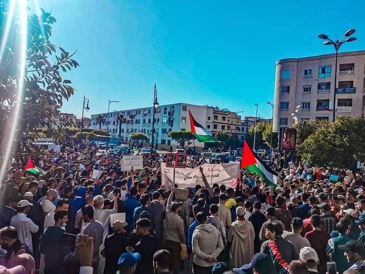 A protest in Tangiers, Morocco. Similar protests have been organised in various cities of the country.