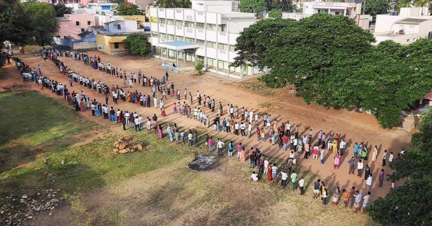 People queued up for vaccination tokens from 4 a.m. at Narasimhanaickenpalayam, Coimbatore.