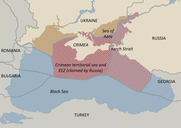 Map of Sea of Azov, Kerch Strait and the Crimean Peninsula