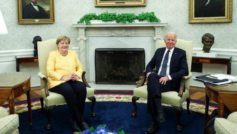 German Chancellor Angela Merkel (L) paid an ‘official working visit to White House and held talks with President Joe Biden (R), July 15, 2021