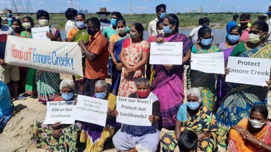 Fisherfolk, Activists Protest TANGEDCO Constructions Allegedly Polluting Water Bodies in Chennai 