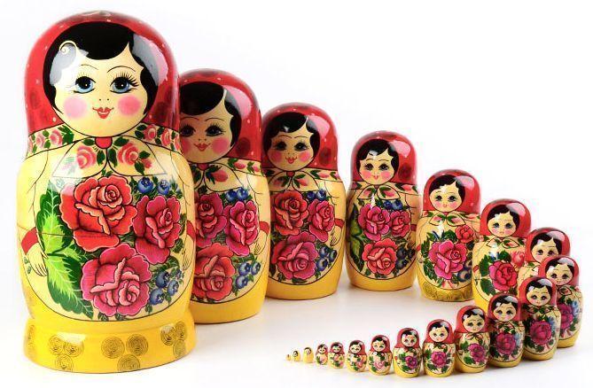 Traditional Matryoshka nesting dolls in a Moscow store