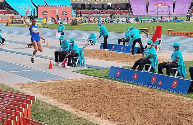 Shaili Singh during the long jump qualification round at the Under-20 World Athletics Championships