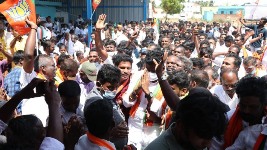 State BJP president K Annamalai during his yatra in Tenkasi (courtesy Twitter account of Annamalai)