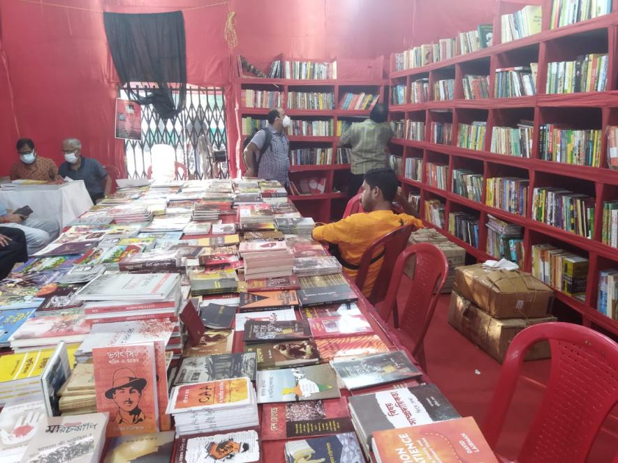 Inside jadavpore 8b book stall where more than 5000books titles are on display and sale