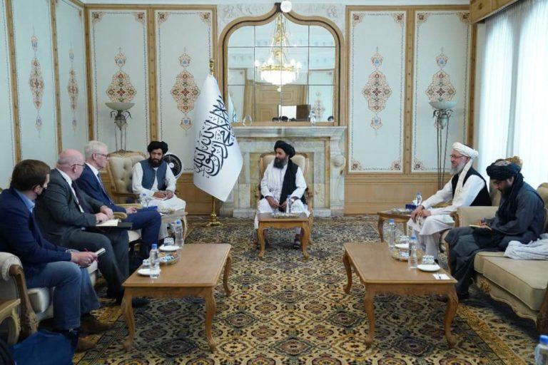 Taliban Dy Prime Ministers Mullah Abdul Ghani Baradar (C) and Mawlawi Abdul Salam Hanafi (R) met with British High Representative for Afghanistan Sir Simon Gass, Kabul, October 5, 2021
